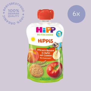6x HiPP Hippis Peach-Banana in Apple with Cookies