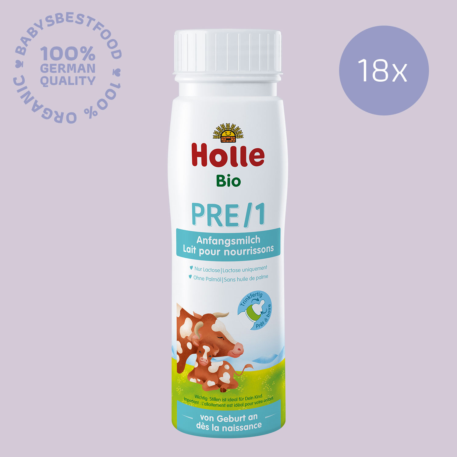18x Holle Bio-Anfangsmilch PRE/1 Trinkfertig 200ml