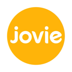 Oranger Kreis mit weißem Schriftzug jovie in der Mitte